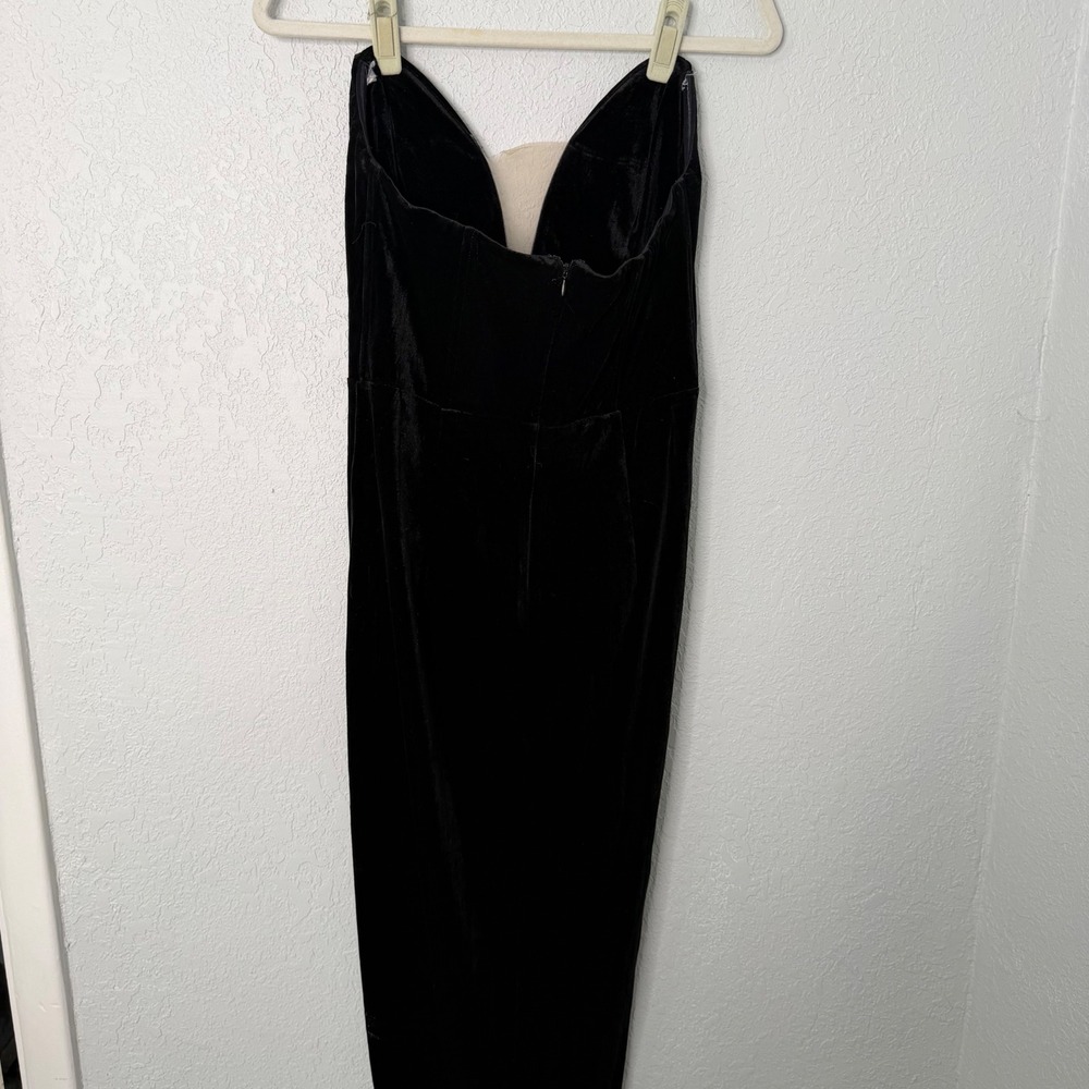 Lulus Black Velvet Deep V-Neck Maxi Dress with Mesh Insert and Side Slit Mens L - Picture 7 of 7
